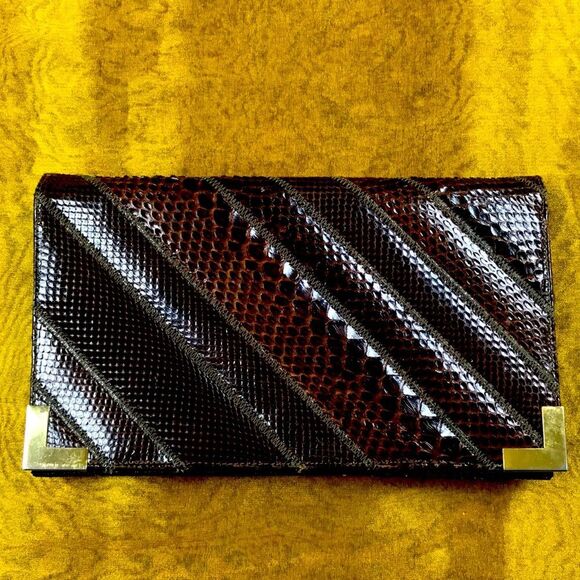 VTG Bogs By Varon Pithon & Snakeskin Clutch Women Bag - Picture 2 of 12